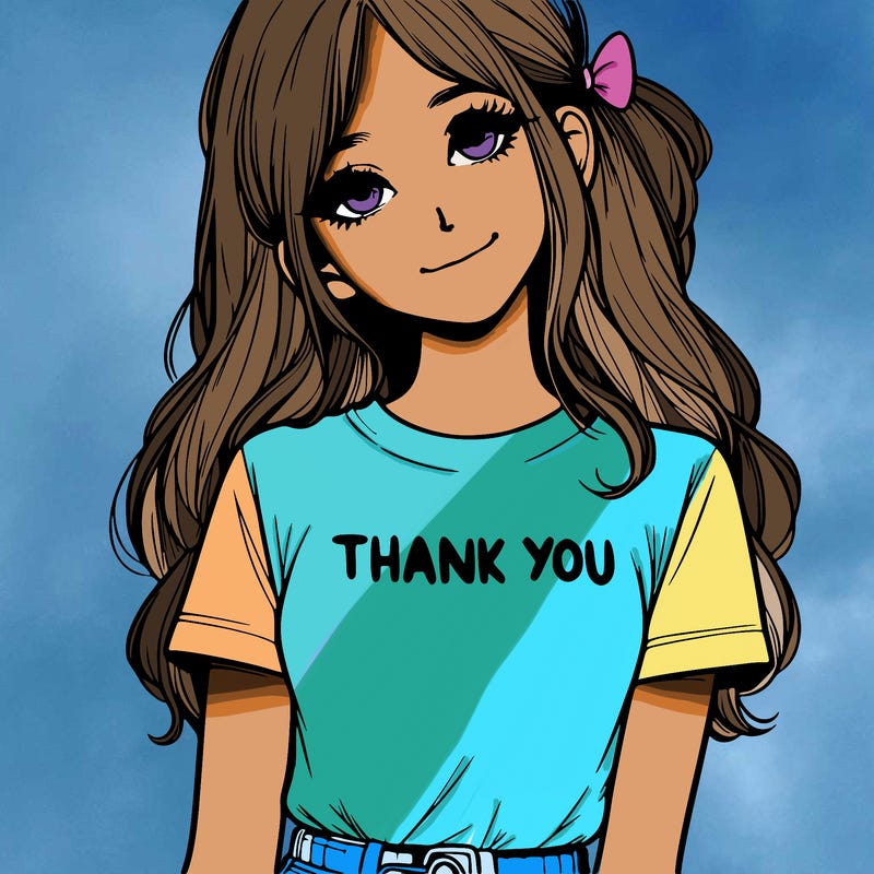 pretty realistic girl with thank you t-shirt