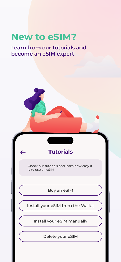 ZIM@SBB: eSIM Data Plans - ZIM@SBB app tutorial screen showing options to buy and install an eSIM