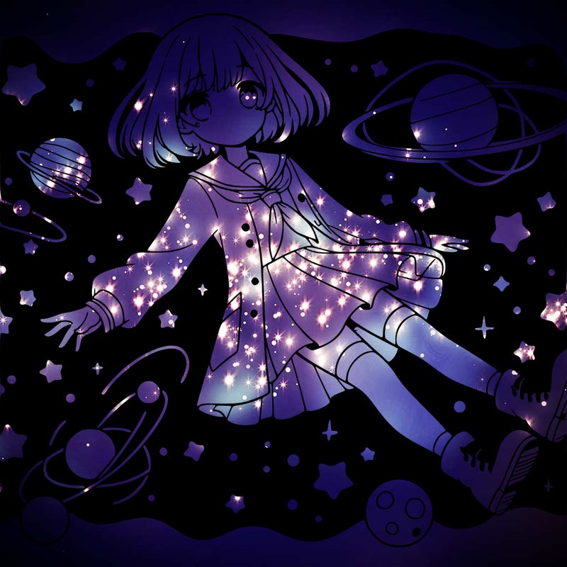 anime girl floating in space