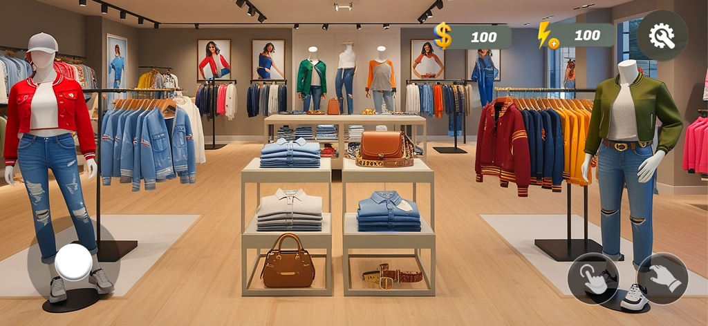 Garments Wear Cloth Simulator - A 3D simulation of a modern clothing boutique featuring mannequins and various apparel items