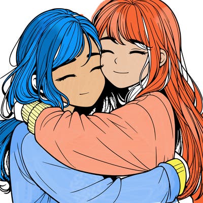 realistic two girls hugging