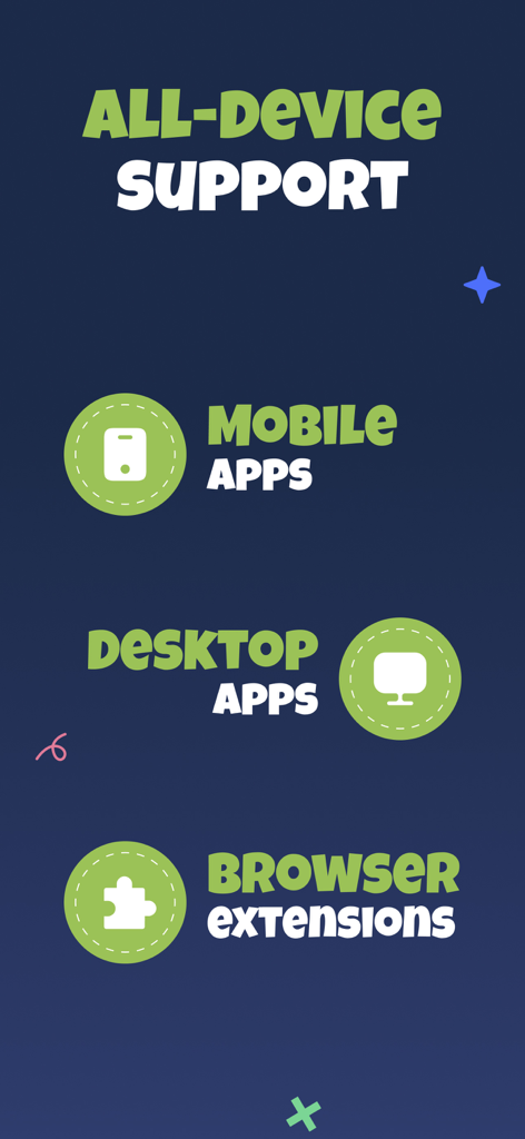 Grafik, die die Kompatibilität von VPN France mit mobilen Apps, Desktop-Apps und Browser-Erweiterungen zeigt