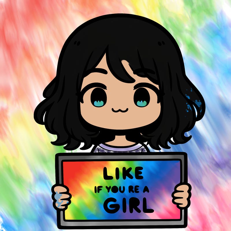 a cute girl holding a sign that says like if you’re a girl