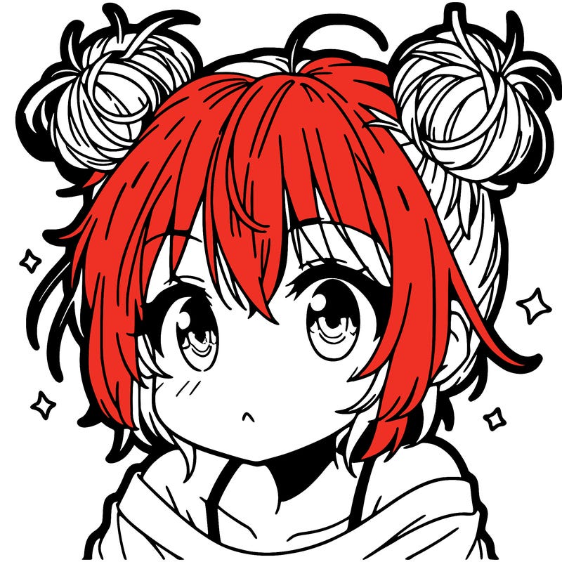 a manga girl with messy small buns