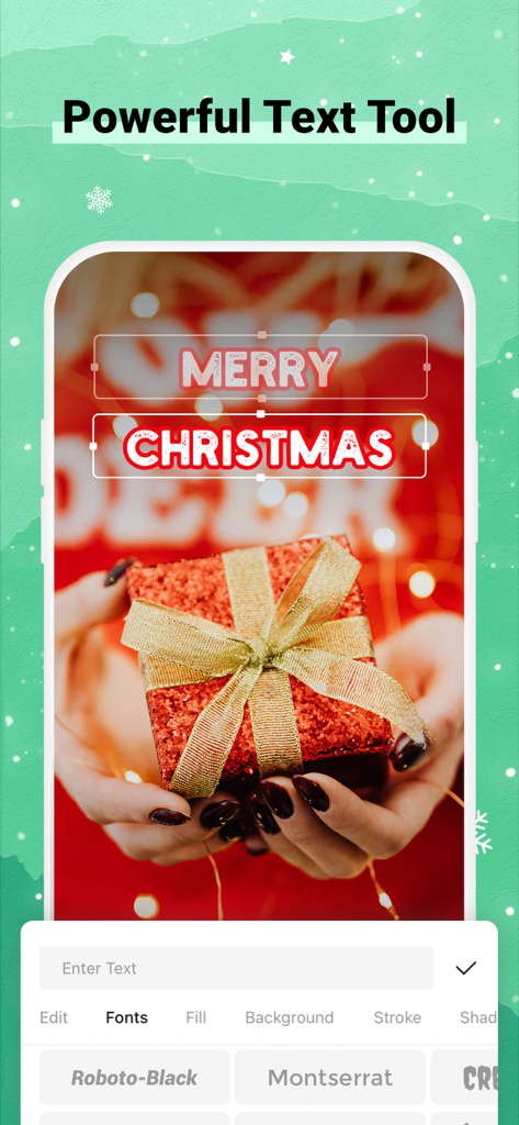 Remove Background - Collart SE - Application mobile Collart SE montrant les fonctionnalités d'édition de texte pour une photo de Noël