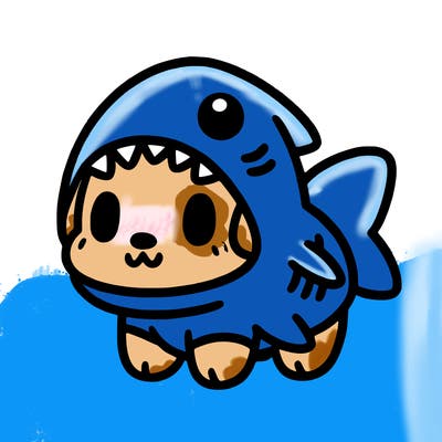 cute dog wearing a shark costume