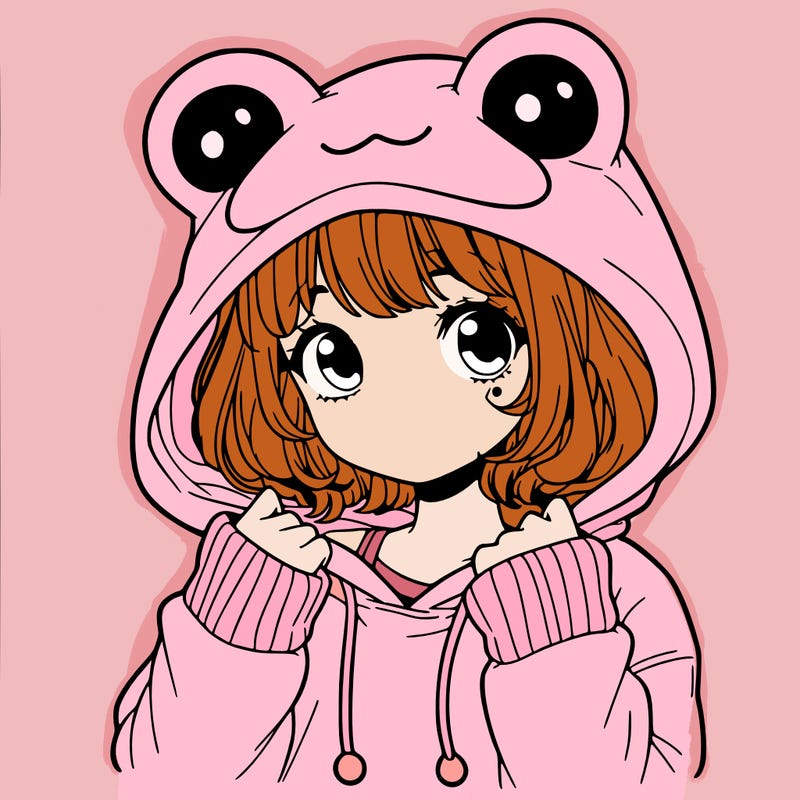 a cute teenage girl wearing a frog hoodie