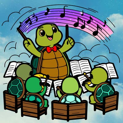a tortoise conducting an orchestra