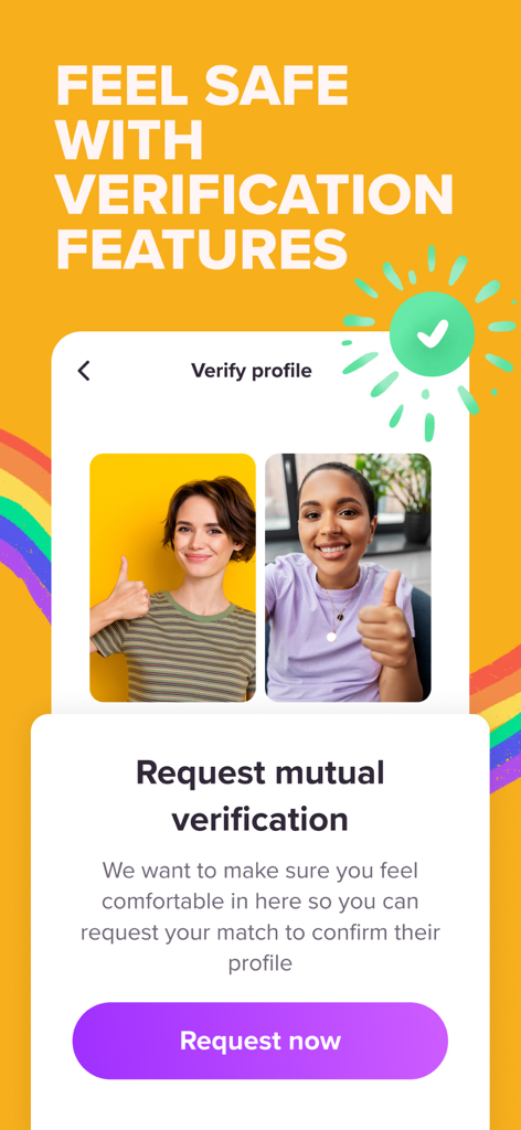 Bildschirm, der die Foto-Verifizierungsfunktion der Zoe Lesben-Dating-App zur Benutzersicherheit anzeigt