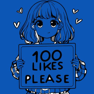 a girl holding a sign saying 100 likes please