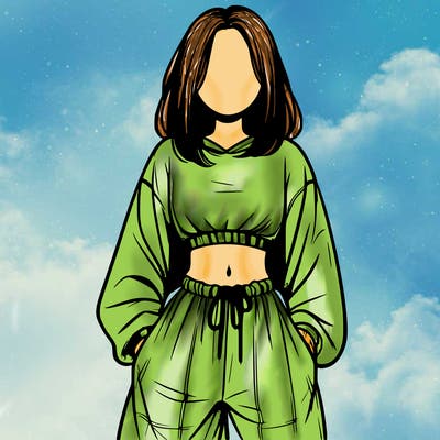 realistic girl faceless with baggy pants and a crop top