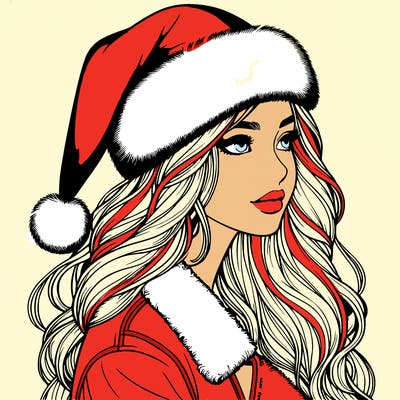 realistic girl in santa hat