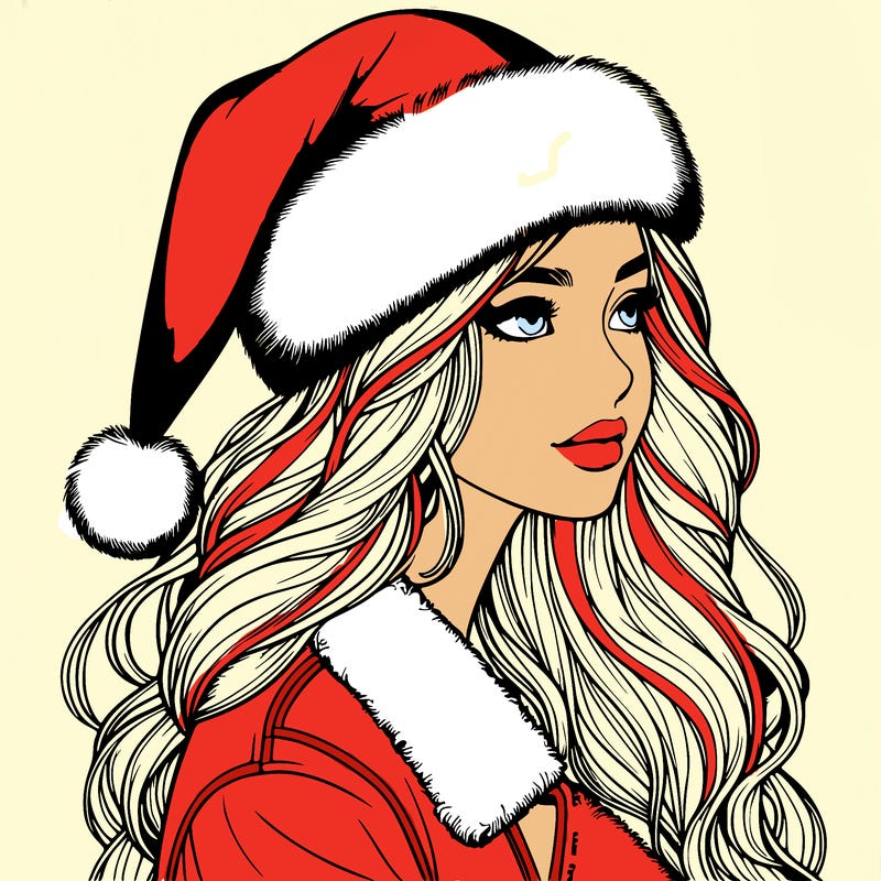 realistic girl in santa hat