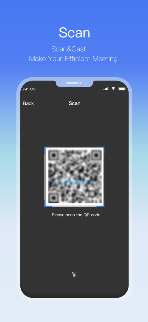 QuickShare Client - Interfaz de la aplicación QuickShare Client que muestra el escáner de código QR para compartir pantalla de forma inalámbrica