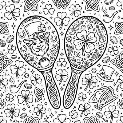 Get ready for a lively St. Patrick's Day celebration with this unique maracas coloring page. Explore a festive design brimming with shamrocks, leprechaun charm, and classic Irish motifs.
