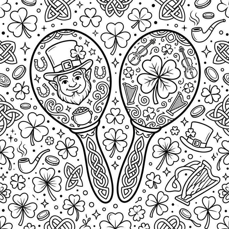 Get ready for a lively St. Patrick's Day celebration with this unique maracas coloring page. Explore a festive design brimming with shamrocks, leprechaun charm, and classic Irish motifs.