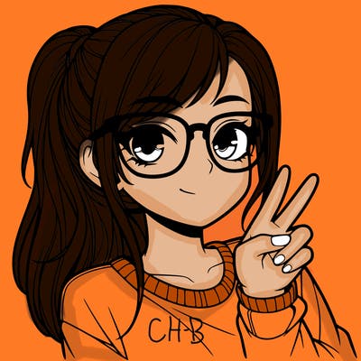 realistic girl with ponytail glasses and doing the peace