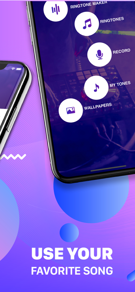 iPhone app screen showing ringtone maker and wallpaper options for personalizing mobile devices