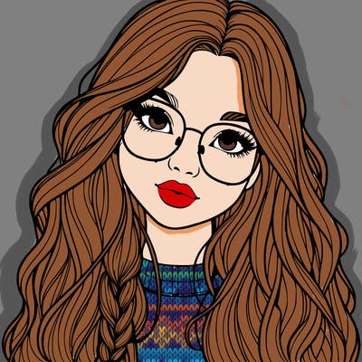 girl with long hair and freckles and glasses realistic