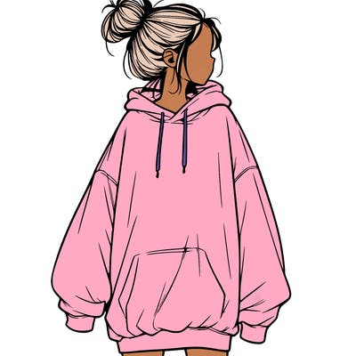 realistic girl with a oversized sweatshirt on and a bun