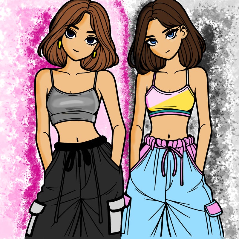 two girls with crop top with baggy pants