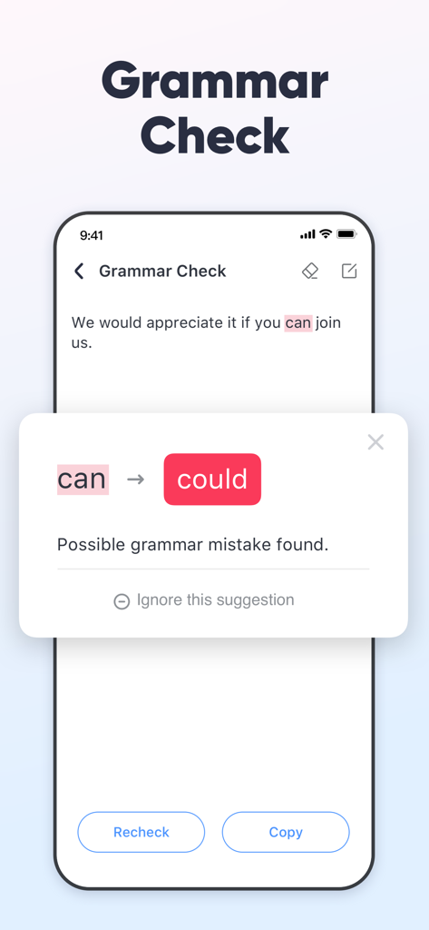 UDictionary Translator - UDictionary Translator app grammar check tool interface suggesting corrections for English sentences