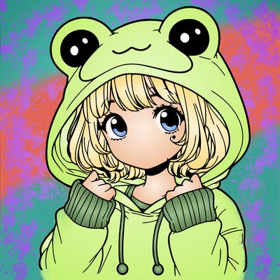 a cute teenage girl wearing a frog hoodie