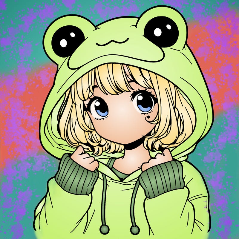 a cute teenage girl wearing a frog hoodie