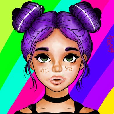 realistic girl with two buns on top of her head