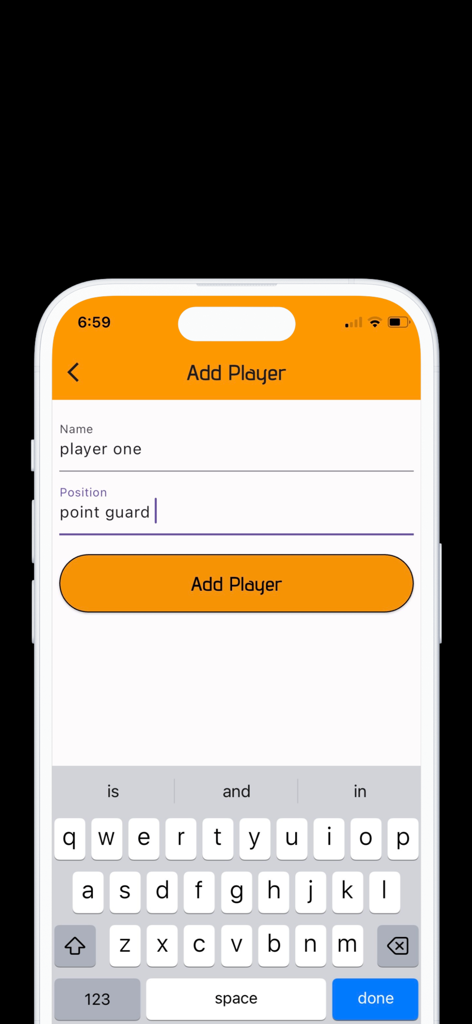 Interfaz para agregar un nuevo perfil de jugador con campos de nombre y posición en la aplicación Mi Libro de Jugadas de Baloncesto