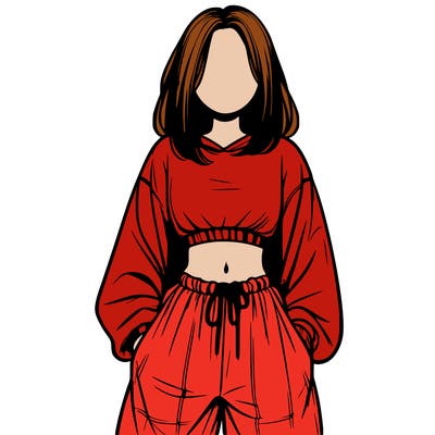 realistic girl faceless with baggy pants and a crop top