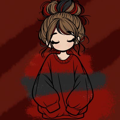girl with baggy sweatshirt and messy bun