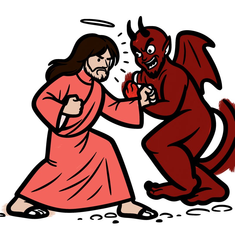 jesus fighting the devil