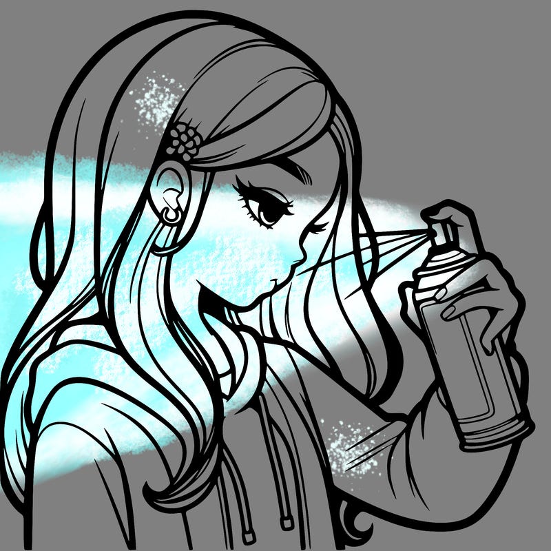 a realistic girl spray painting