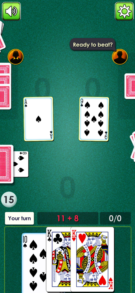 BURA: Classic Card Game - Una pantalla de juego del juego de cartas clásico Bura con una baraja de cartas tradicional sobre una mesa verde.