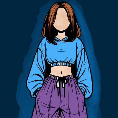 realistic girl faceless with baggy pants and a crop top