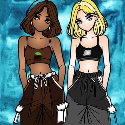 two girls with crop top with baggy pants