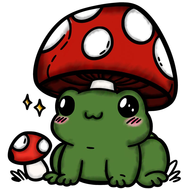 a cute frog with a mushroom hat