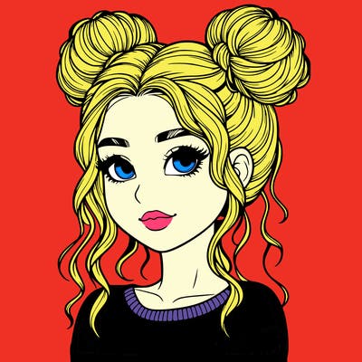realistic girl with two buns in her hair