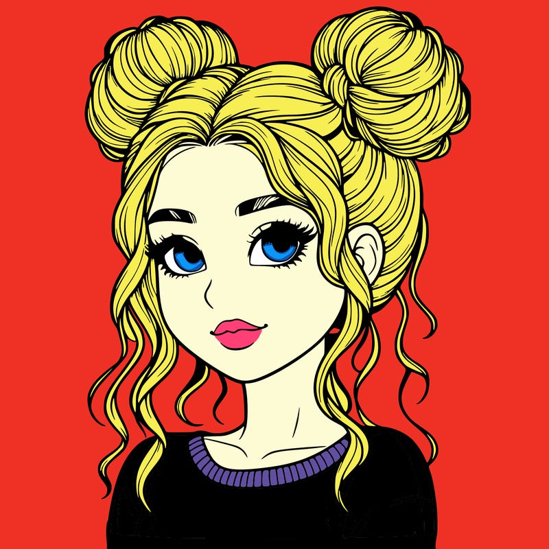realistic girl with two buns in her hair