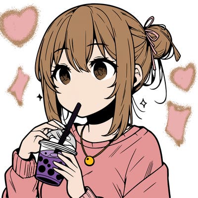 manga character drinking boba