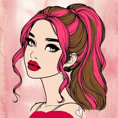 realistic girl with a ponytail on her hair and lips