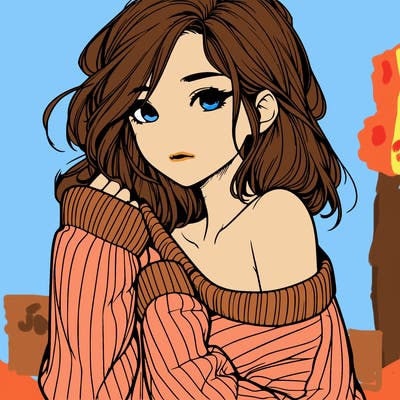 realistic girl with a sweater falling off shoulder