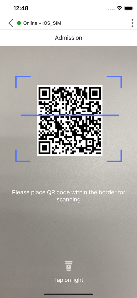 Interfaz de la aplicación Cityline Partner que muestra un escáner de código QR para admisión y validación de entradas