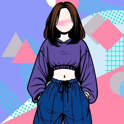 realistic girl faceless with baggy pants and a crop top