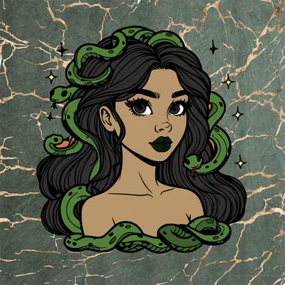 realistic girl with snakes as hair