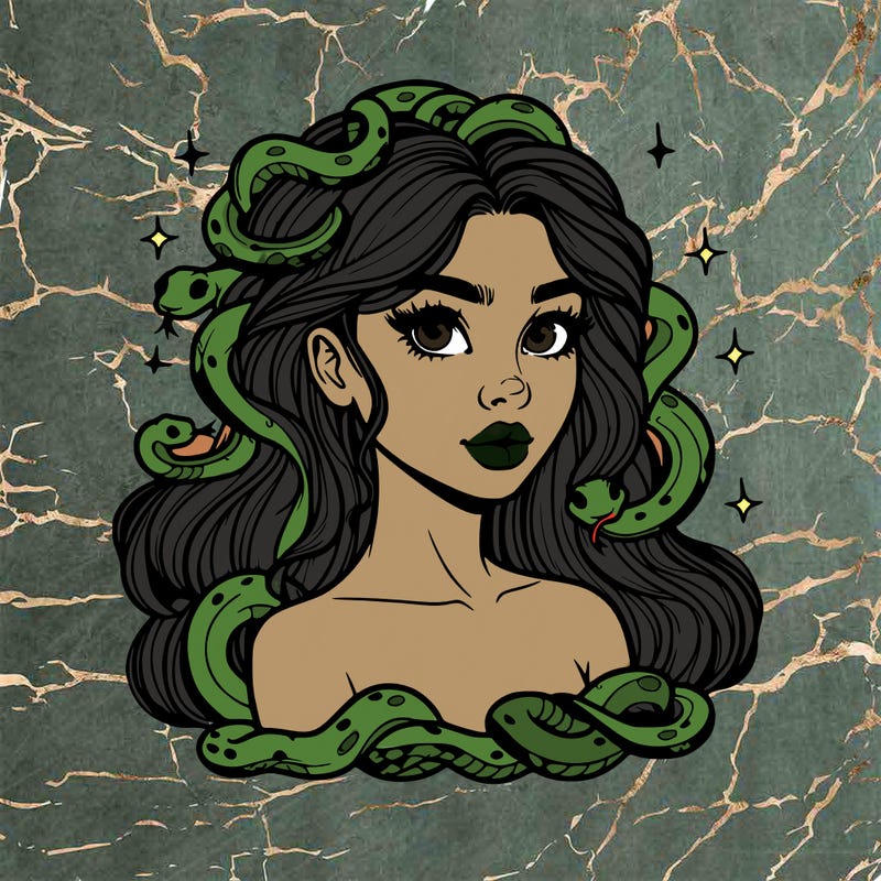 realistic girl with snakes as hair