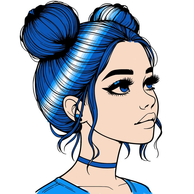 realistic girl with buns on the top of her head