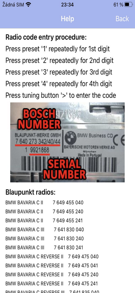 RADIO CODE for BMW BUSINESS - Anleitung zur Eingabe des BMW-Radiocodes und Liste der unterstützten Blaupunkt-Modelle