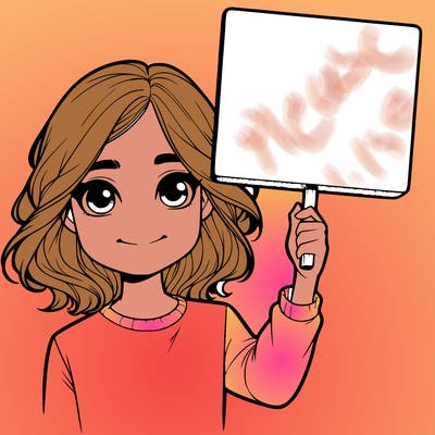 realistic girl holding up a sign